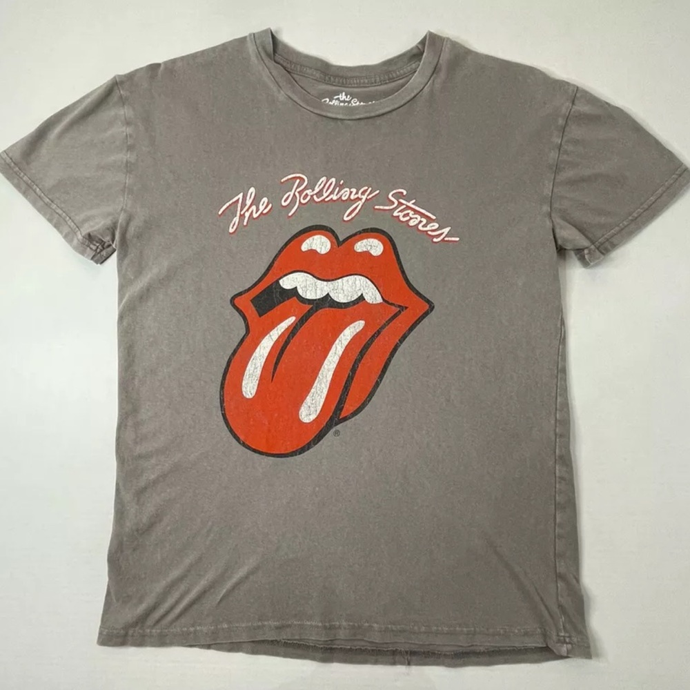 Rolling Stones Tongue Logo Band Tee Gray Vintage Style Graphic T-Shirt L